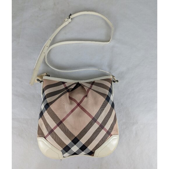 Authentic Burberry Nova Check Beige/White Patent Leather Messenger/Shoulder Bag - Picture 1 of 13